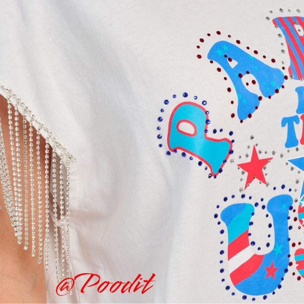 FANTASTIC FAWN White Fringe USA Graphic Tee S M L - Picture 3 of 9